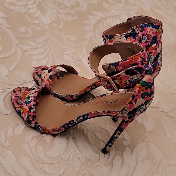 JustFab Lotus Floral High Heel Sandals - Picture 9 of 16